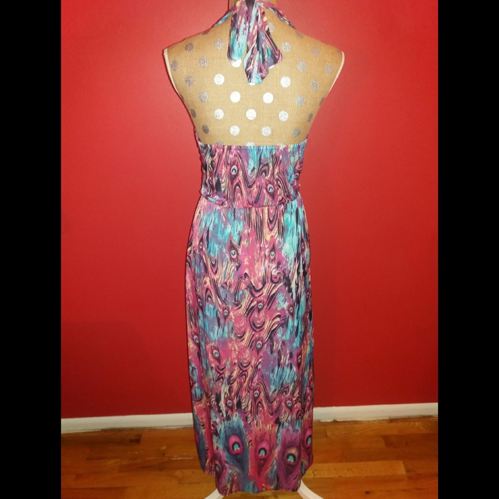 NWOT Feather Print Halter Maxi Dress - Picture 2 of 6